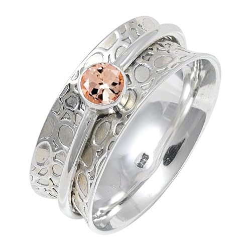 Laborgezüchteter Morganit Edelstein 925 Sterling Silber Stilvoller Handgefertigter Band Ring Geschenkartikel Herren und Damen Schmuck JSR-145BC28_(74 (23.6)) von JEWELFORCE