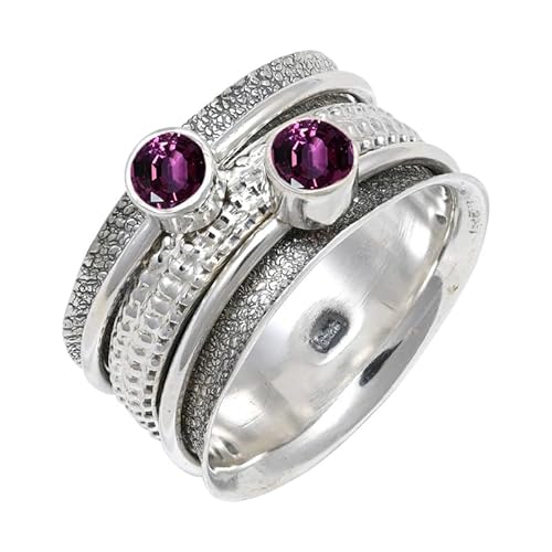 Laborgezüchteter Rhodolith Edelstein Sterling Silber Stilvoller Handgefertigter Band Ring Geschenkartikel für Männer und Frauen in allen Größen Schmuck JSR-149AW28_(74 (23.6)) von JEWELFORCE