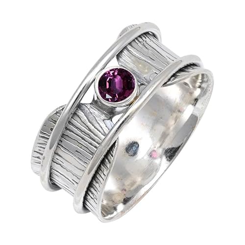 Laborgezüchteter Rhodolith Edelstein Sterling Silber Stilvoller Handgefertigter Band Ring Geschenkartikel für Männer und Frauen in allen Größen Schmuck JSR-156AW24_(70 (22.3)) von JEWELFORCE