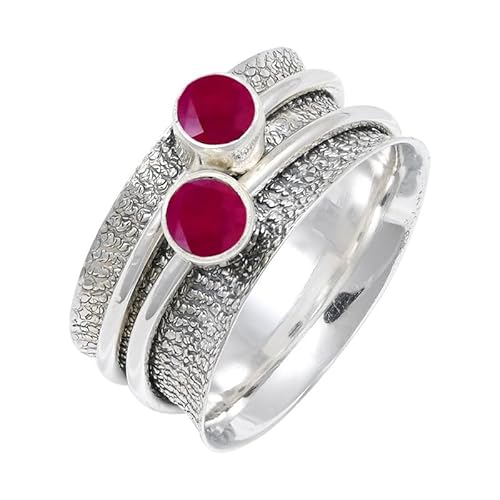 Laborgezüchteter Rubin Edelstein 925 Sterling Silber Stilvoller Handgefertigter Band Ring Geschenkartikel Herren und Damen Schmuck JSR-151AM22_(68 (21.6)) von JEWELFORCE
