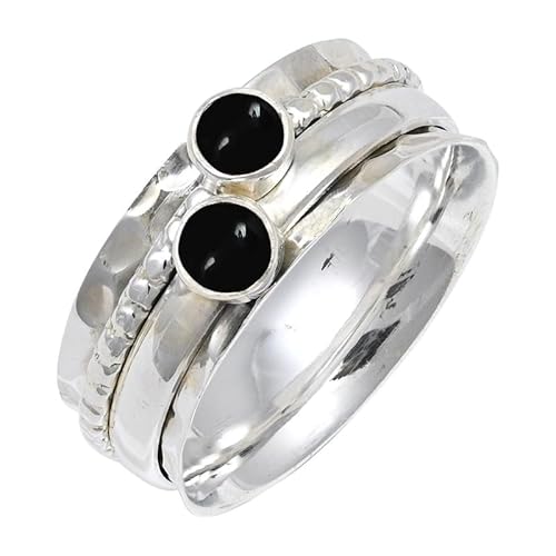 Laborgezüchteter Schwarzer Onyx Edelstein 925 Sterling Silber Stilvoller Handgefertigter Band Ring Geschenkartikel Herren und Damen Schmuck JSR-155BY16_(62 (19.7)) von JEWELFORCE