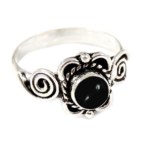 Laborgezüchteter Schwarzer Onyx Edelstein 925 Sterling Silber Stilvoller Handgefertigter Band Ring Geschenkartikel Herren und Damen Schmuck JSR-165BY10_(56 (17.8)) von JEWELFORCE