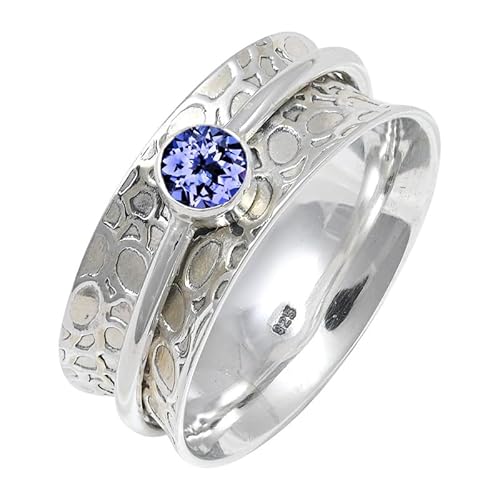 Laborgezüchteter Tansanit Edelstein 925 Sterling Silber Stilvoller Handgefertigter Band Ring Geschenkartikel Herren und Damen Alle Größen Schmuck JSR-145AV3_(49 (15.6)) von JEWELFORCE