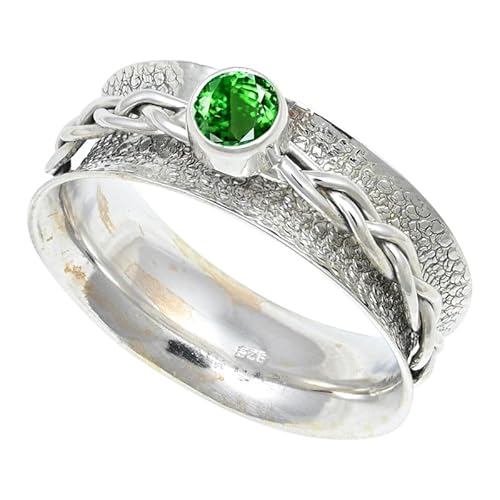 Laborgezüchteter Tsavorit Edelstein für Herren und Damen in allen Größen Sterling Silber Stilvoller Handgefertigter Band Ring Geschenkartikel Schmuck JSR-143AU11_(57 (18.1)) von JEWELFORCE