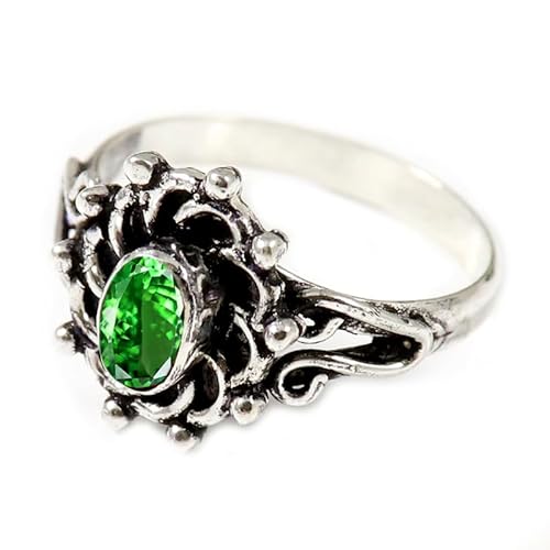 Laborgezüchteter Tsavorit Edelstein für Herren und Damen in allen Größen Sterling Silber Stilvoller Handgefertigter Band Ring Geschenkartikel Schmuck JSR-178AU8_(54 (17.2)) von JEWELFORCE