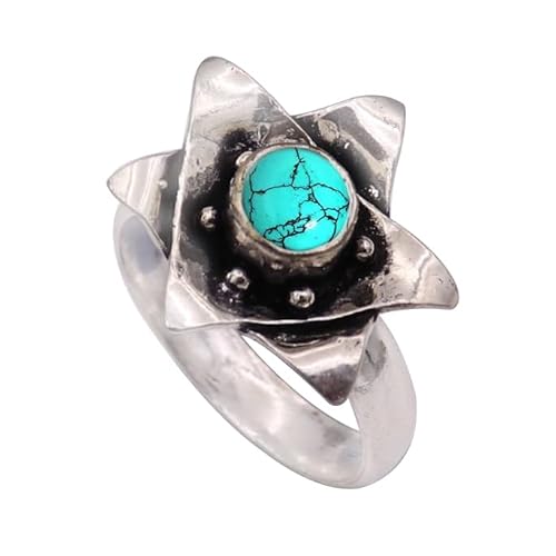 Laborgezüchteter Türkis Edelstein für Herren und Damen in allen Größen Sterling Silber Stilvoller Handgefertigter Band Ring Geschenkartikel Schmuck JSR-1001BU25_(71 (22.6)) von JEWELFORCE