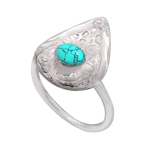 Laborgezüchteter Türkis Edelstein für Herren und Damen in allen Größen Sterling Silber Stilvoller Handgefertigter Band Ring Geschenkartikel Schmuck JSR-1003BU18_(64 (20.4)) von JEWELFORCE