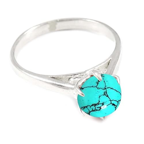 Laborgezüchteter Türkis Edelstein für Herren und Damen in allen Größen Sterling Silber Stilvoller Handgefertigter Band Ring Geschenkartikel Schmuck JSR-356BU6_(52 (16.6)) von JEWELFORCE