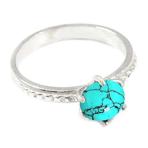 Laborgezüchteter Türkis Edelstein für Herren und Damen in allen Größen Sterling Silber Stilvoller Handgefertigter Band Ring Geschenkartikel Schmuck JSR-358BU4_(50 (15.9)) von JEWELFORCE