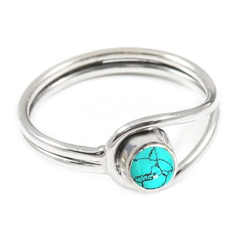 Laborgezüchteter Türkis Edelstein für Herren und Damen in allen Größen Sterling Silber Stilvoller Handgefertigter Band Ring Geschenkartikel Schmuck JSR-368BU6_(52 (16.6)) von JEWELFORCE