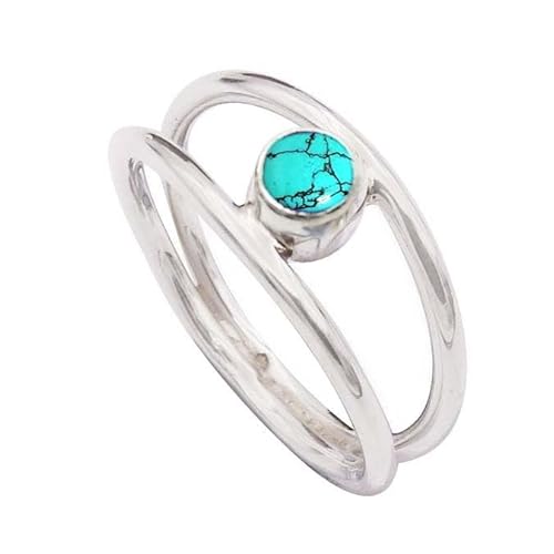 Laborgezüchteter Türkis Edelstein für Herren und Damen in allen Größen Sterling Silber Stilvoller Handgefertigter Band Ring Geschenkartikel Schmuck JSR-372BU23_(69 (22.0)) von JEWELFORCE