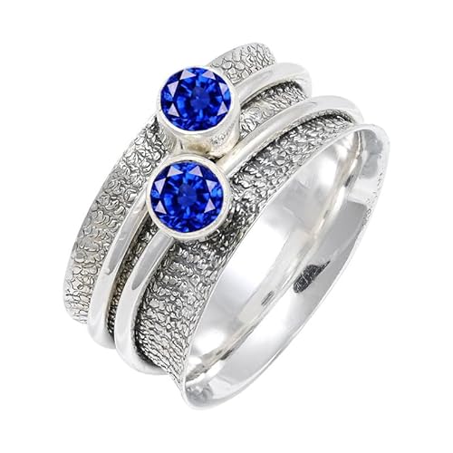 Laborgezüchteter blauer Saphir Edelstein für Herren und Damen in allen Größen Sterling Silber Stilvoller Handgefertigter Band Ring Geschenkartikel Schmuck JSR-151AO7_(53 (16.9)) von JEWELFORCE