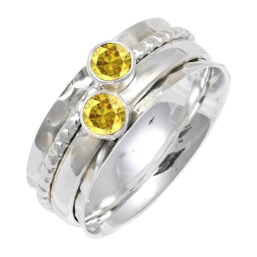 Laborgezüchteter gelber Saphir Edelstein 925 Sterling Silber Stilvoller Handgefertigter Band Ring Geschenkartikel Herren und Damen Alle Größen Schmuck JSR-155AP26_(72 (22.9)) von JEWELFORCE