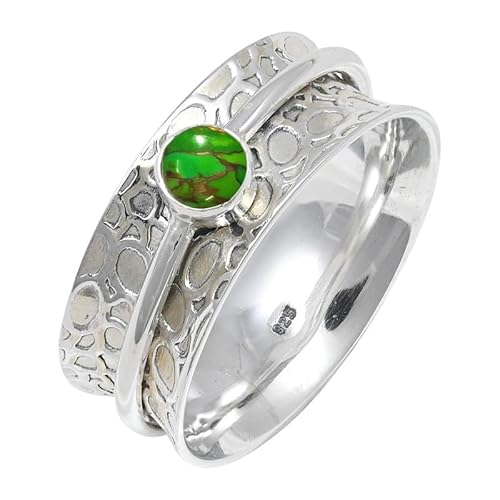 Laborgezüchteter grüner Kupfertürkis Edelstein Sterling Silber Stilvoller Handgefertigter Band Ring Geschenkartikel für Männer und Frauen in allen Größen Schmuck JSR-145BJ16_(62 (19.7)) von JEWELFORCE