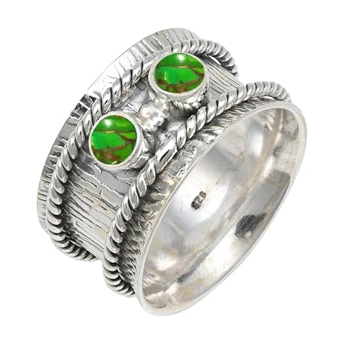 Laborgezüchteter grüner Kupfertürkis Edelstein Sterling Silber Stilvoller Handgefertigter Band Ring Geschenkartikel für Männer und Frauen in allen Größen Schmuck JSR-146BJ10_(56 (17.8)) von JEWELFORCE