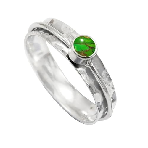 Laborgezüchteter grüner Kupfertürkis Edelstein Sterling Silber Stilvoller Handgefertigter Band Ring Geschenkartikel für Männer und Frauen in allen Größen Schmuck JSR-152BJ27_(73 (23.2)) von JEWELFORCE