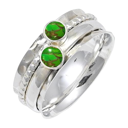 Laborgezüchteter grüner Kupfertürkis Edelstein Sterling Silber Stilvoller Handgefertigter Band Ring Geschenkartikel für Männer und Frauen in allen Größen Schmuck JSR-155BJ10_(56 (17.8)) von JEWELFORCE