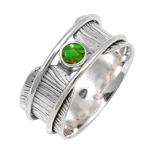 Laborgezüchteter grüner Kupfertürkis Edelstein Sterling Silber Stilvoller Handgefertigter Band Ring Geschenkartikel für Männer und Frauen in allen Größen Schmuck JSR-156BJ24_(70 (22.3)) von JEWELFORCE
