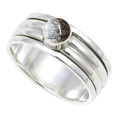 Laborgezüchteter schwarzer Rutil Quarz Edelstein 925 Sterling Silber Stilvoller Handgefertigter Band Ring Geschenkartikel Herren und Damen Alle Größen Schmuck JSR-148BL6_(52 (16.6)) von JEWELFORCE