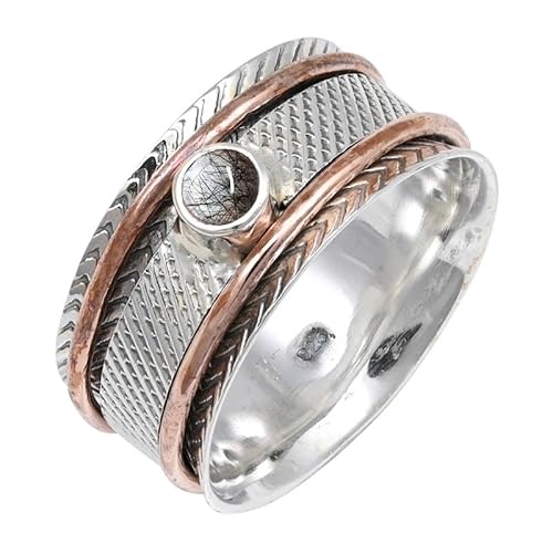 Laborgezüchteter schwarzer Rutil Quarz Edelstein 925 Sterling Silber Stilvoller Handgefertigter Band Ring Geschenkartikel Herren und Damen Alle Größen Schmuck JSR-157BL5_(51 (16.2)) von JEWELFORCE