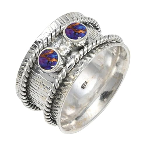 Laborgezüchteter violetter Kupfertürkis Edelstein für Herren und Damen in allen Größen Sterling Silber Stilvoller Handgefertigter Band Ring Geschenkartikel Schmuck JSR-146BK13_(59 (18.8)) von JEWELFORCE