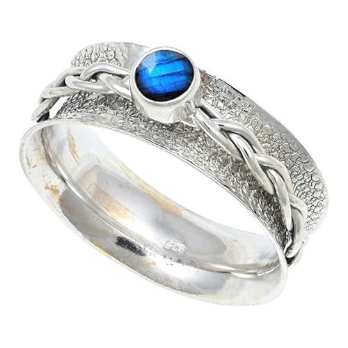 Labradorit Edelstein für Herren und Damen in allen Größen Sterling Silber Stilvoller Handgefertigter Band Ring Geschenkartikel Schmuck JSR-143BN15_(61 (19.4)) von JEWELFORCE