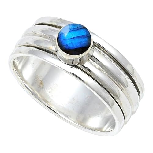 Labradorit Edelstein für Herren und Damen in allen Größen Sterling Silber Stilvoller Handgefertigter Band Ring Geschenkartikel Schmuck JSR-148BN19_(65 (20.7)) von JEWELFORCE