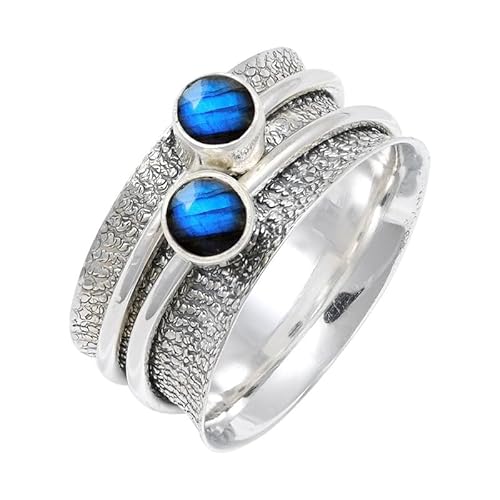 Labradorit Edelstein für Herren und Damen in allen Größen Sterling Silber Stilvoller Handgefertigter Band Ring Geschenkartikel Schmuck JSR-151BN21_(67 (21.3)) von JEWELFORCE