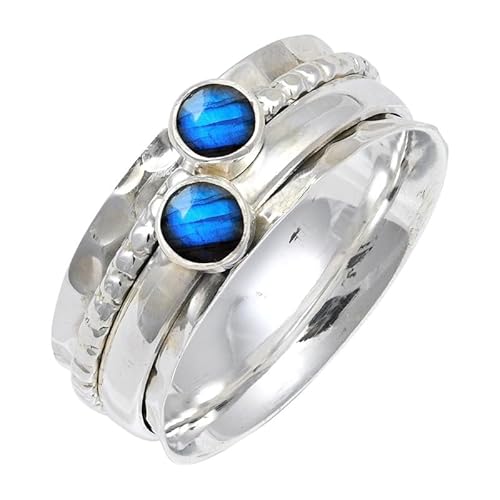 Labradorit Edelstein für Herren und Damen in allen Größen Sterling Silber Stilvoller Handgefertigter Band Ring Geschenkartikel Schmuck JSR-155BN1_(47 (15.0)) von JEWELFORCE