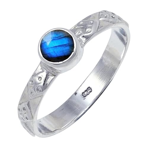 Labradorite Edelstein für Herren und Damen in allen Größen Sterling Silber Stilvoller Handgefertigter Band Ring Geschenkartikel Schmuck JSR-111BN24_(70 (22.3)) von JEWELFORCE
