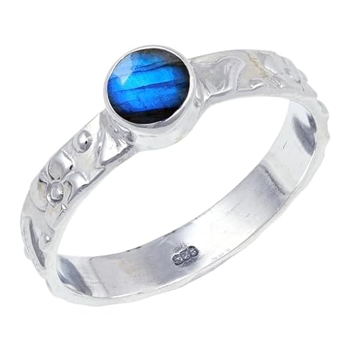 Labradorite Edelstein für Herren und Damen in allen Größen Sterling Silber Stilvoller Handgefertigter Band Ring Geschenkartikel Schmuck JSR-121BN19_(65 (20.7)) von JEWELFORCE