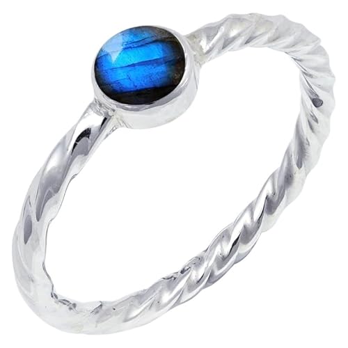 Labradorite Edelstein für Herren und Damen in allen Größen Sterling Silber Stilvoller Handgefertigter Band Ring Geschenkartikel Schmuck JSR-123BN9_(55 (17.5)) von JEWELFORCE