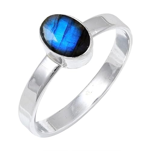 Labradorite Edelstein für Herren und Damen in allen Größen Sterling Silber Stilvoller Handgefertigter Band Ring Geschenkartikel Schmuck JSR-129BN1_(47 (15.0)) von JEWELFORCE