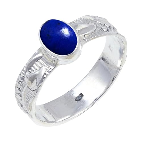 Lapis Lazuli Edelstein 925 Sterling Silber Stilvoller Handgefertigter Band Ring Geschenkartikel Herren und Damen Alle Größen Schmuck JSR-117BV21_(67 (21.3)) von JEWELFORCE