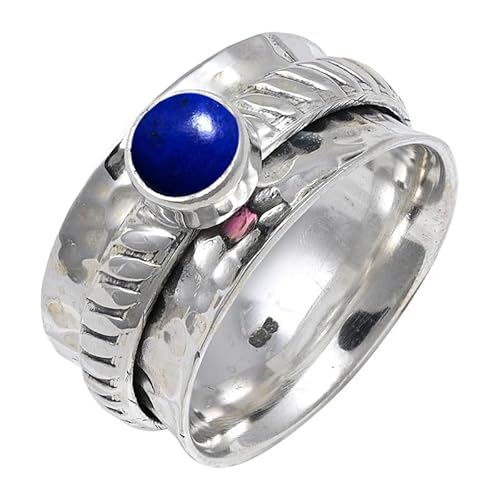 Lapislazuli Edelstein 925 Sterling Silber Stilvoller Handgefertigter Band Ring Geschenkartikel Herren und Damen Alle Größen Schmuck JSR-144BV25_(71 (22.6)) von JEWELFORCE