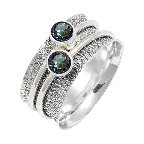 Mystischer Topas Edelstein Sterling Silber Stilvoller Handgefertigter Band Ring Geschenkartikel für Männer und Frauen in allen Größen Schmuck JSR-151AG20_(66 (21.0)) von JEWELFORCE
