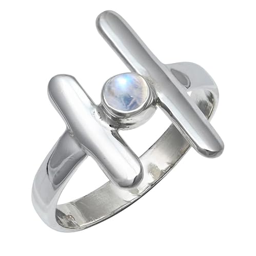Raimbow Moonstone Edelstein 925 Sterling Silber Stilvoller Handgefertigter Band Ring Geschenkartikel Herren und Damen Alle Größen Schmuck JSR-105BO28_(74 (23.6)) von JEWELFORCE