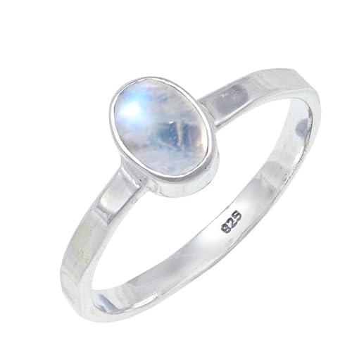 Raimbow Moonstone Edelstein 925 Sterling Silber Stilvoller Handgefertigter Band Ring Geschenkartikel Herren und Damen Alle Größen Schmuck JSR-108BO2_(48 (15.3)) von JEWELFORCE