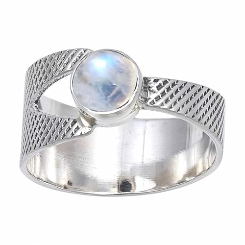 Raimbow Moonstone Edelstein 925 Sterling Silber Stilvoller Handgefertigter Band Ring Geschenkartikel Herren und Damen Alle Größen Schmuck JSR-116BO26_(72 (22.9)) von JEWELFORCE