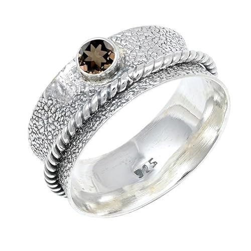 Rauchquarz Edelstein Sterling Silber Stilvoller Handgefertigter Band Ring Geschenkartikel für Männer und Frauen in allen Größen Schmuck JSR-153AD15_(61 (19.4)) von JEWELFORCE