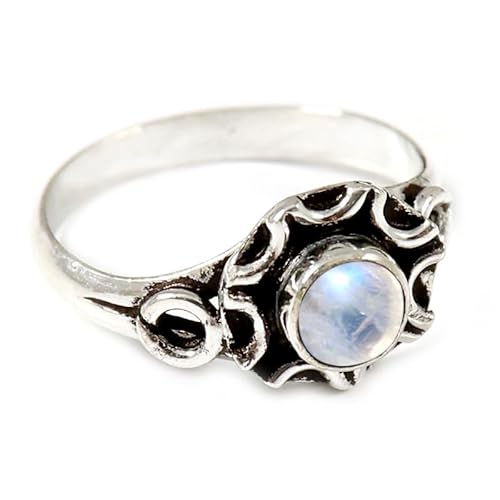 Regenbogen-Mondstein Edelstein 925 Sterling Silber Stilvoller Handgefertigter Band Ring Geschenkartikel Herren und Damen Alle Größen Schmuck JSR-167BO25_(71 (22.6)) von JEWELFORCE