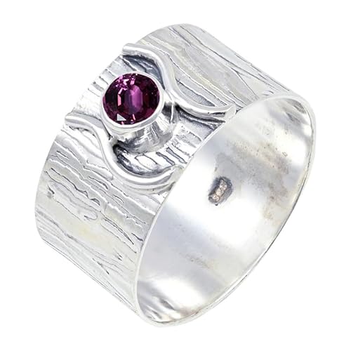 Rhodolite Lab Grown Edelstein Sterling Silber Stilvoller Handgefertigter Band Ring Geschenkartikel für Männer und Frauen in allen Größen Schmuck JSR-114AW18_(64 (20.4)) von JEWELFORCE