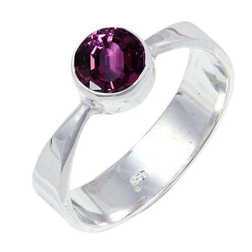 Rhodolite Lab Grown Edelstein Sterling Silber Stilvoller Handgefertigter Band Ring Geschenkartikel für Männer und Frauen in allen Größen Schmuck JSR-124AW23_(69 (22.0)) von JEWELFORCE