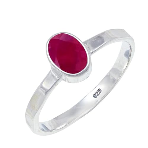 Ruby Lab Grown Edelstein 925 Sterling Silber Stilvoller Handgefertigter Band Ring Geschenkartikel Herren und Damen Schmuck JSR-108AM1_(47 (15.0)) von JEWELFORCE