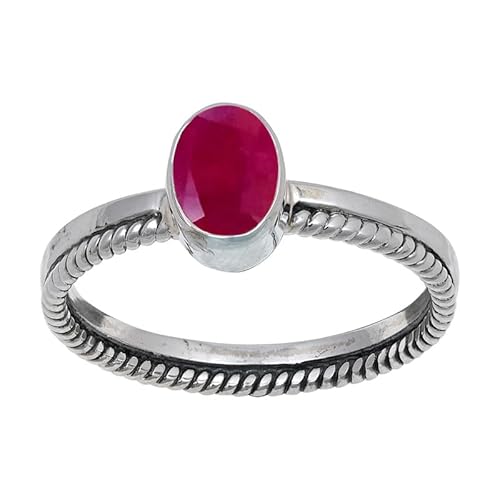 Ruby Lab Grown Edelstein 925 Sterling Silber Stilvoller Handgefertigter Band Ring Geschenkartikel Herren und Damen Schmuck JSR-109AM14_(60 (19.1)) von JEWELFORCE