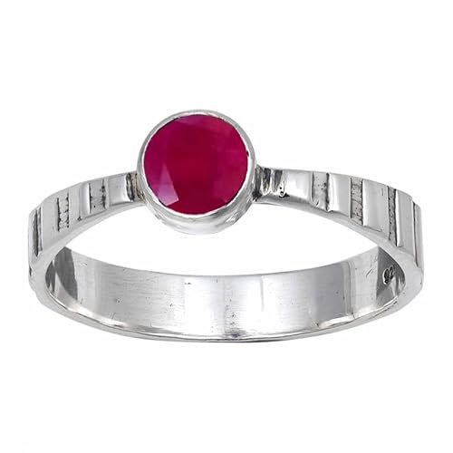 Ruby Lab Grown Edelstein 925 Sterling Silber Stilvoller Handgefertigter Band Ring Geschenkartikel Herren und Damen Schmuck JSR-119AM15_(61 (19.4)) von JEWELFORCE