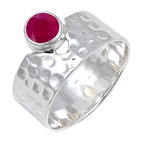 Ruby Lab Grown Edelstein 925 Sterling Silber Stilvoller Handgefertigter Band Ring Geschenkartikel Herren und Damen Schmuck JSR-134AM20_(66 (21.0)) von JEWELFORCE