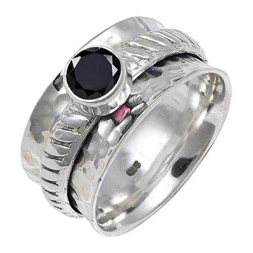 Schwarzer Onyx Edelstein für Herren und Damen in allen Größen Sterling Silber Stilvoller Handgefertigter Band Ring Geschenkartikel Schmuck JSR-144AE23_(69 (22.0)) von JEWELFORCE