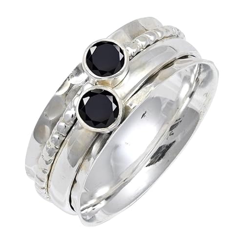Schwarzer Onyx Edelstein für Herren und Damen in allen Größen Sterling Silber Stilvoller Handgefertigter Band Ring Geschenkartikel Schmuck JSR-155AE6_(52 (16.6)) von JEWELFORCE