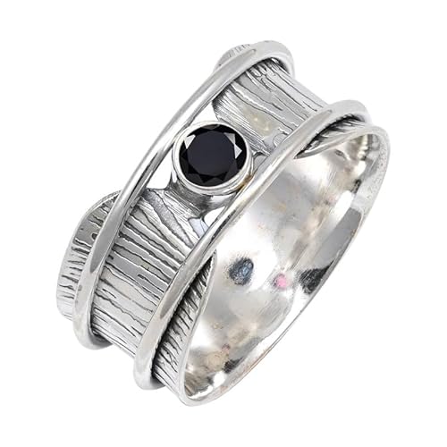 Schwarzer Onyx Edelstein für Herren und Damen in allen Größen Sterling Silber Stilvoller Handgefertigter Band Ring Geschenkartikel Schmuck JSR-156AE5_(51 (16.2)) von JEWELFORCE
